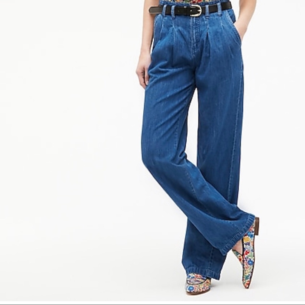 J Crew Pleated Wide Leg in Indigo Chambray Size 16